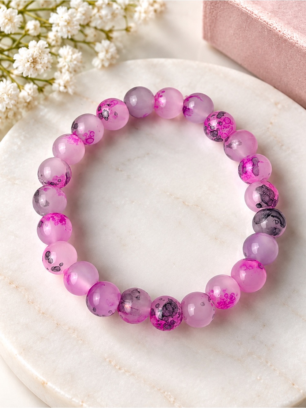 Pink Beaded Stretch Bracelet - Women Jewelry
